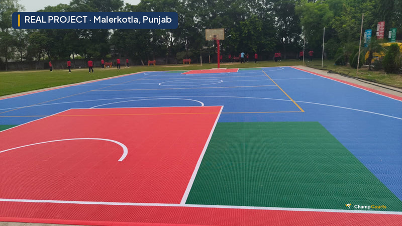 Real ChampCourts sports court installation — Malerkotla, Punjab.