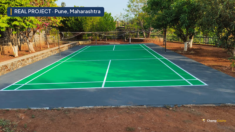Real ChampCourts sports court installation — Pune, Maharashtra.