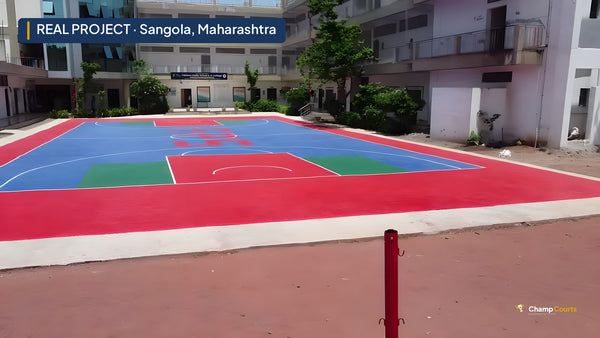 Real ChampCourts sports court installation — Sangola, Maharashtra.