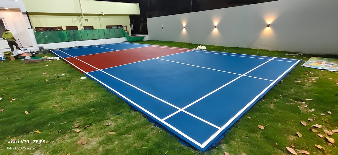 Finished backyard pickleball court on a private lawn, Dehradun