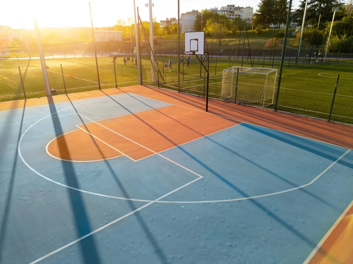 Tournament-grade acrylic court surface close-up