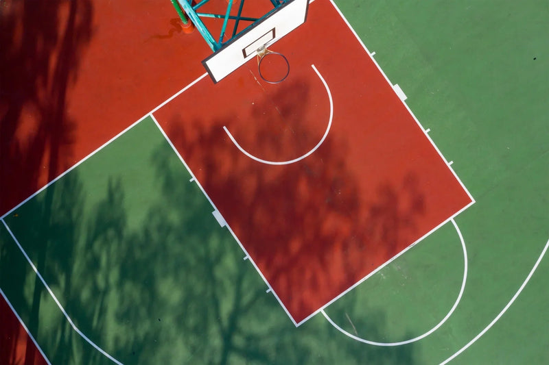 PP tile basketball court top view — modular surface, 15+ year lifespan