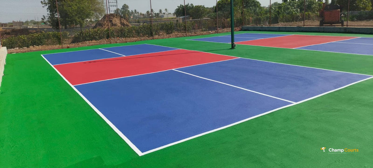 Acrylic pickleball courts at a multi-court sports facility in Barsi, Maharashtra