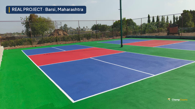 Real ChampCourts sports court installation — Barsi, Maharashtra.