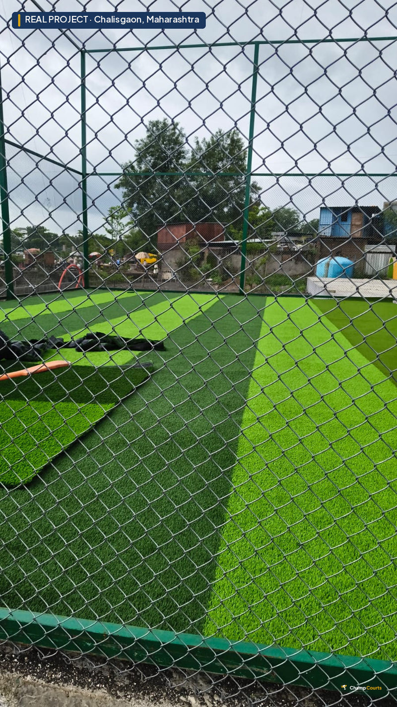 Real ChampCourts sports court installation — Chalisgaon, Maharashtra.