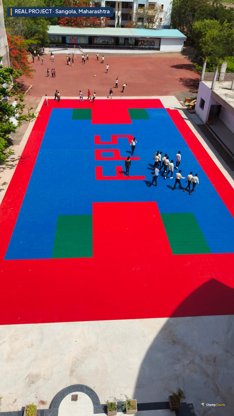 Real ChampCourts sports court installation — Sangola, Maharashtra.