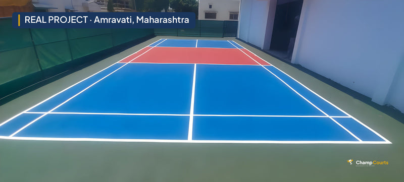Real ChampCourts sports court installation — Amravati, Maharashtra.