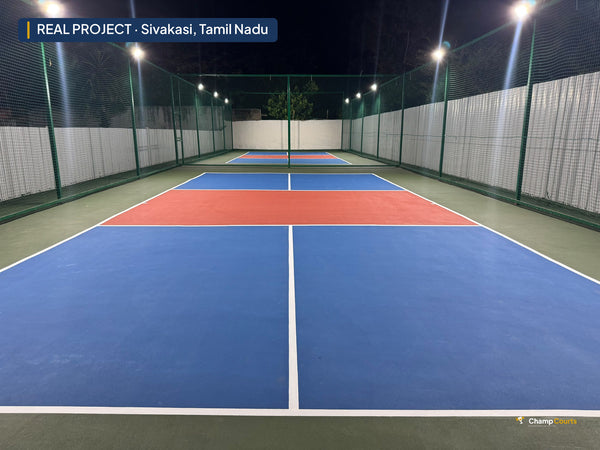 Real ChampCourts sports court installation — Sivakasi, Tamil Nadu.