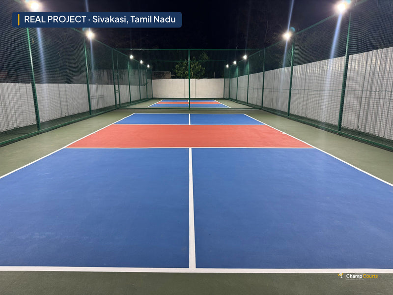 Real ChampCourts sports court installation — Sivakasi, Tamil Nadu.