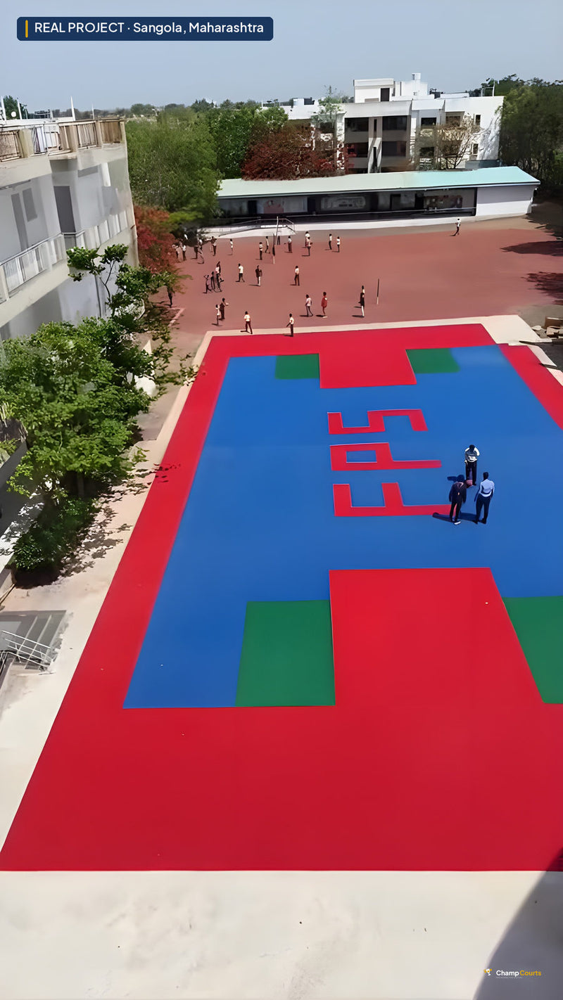 Real ChampCourts sports court installation — Sangola, Maharashtra.