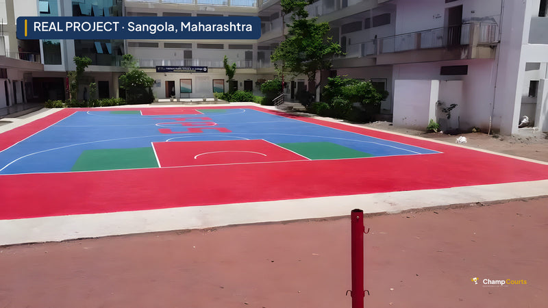 Real ChampCourts sports court installation — Sangola, Maharashtra.