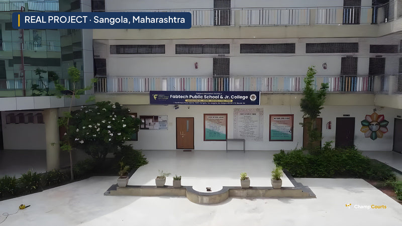 Real ChampCourts sports court installation — Sangola, Maharashtra.