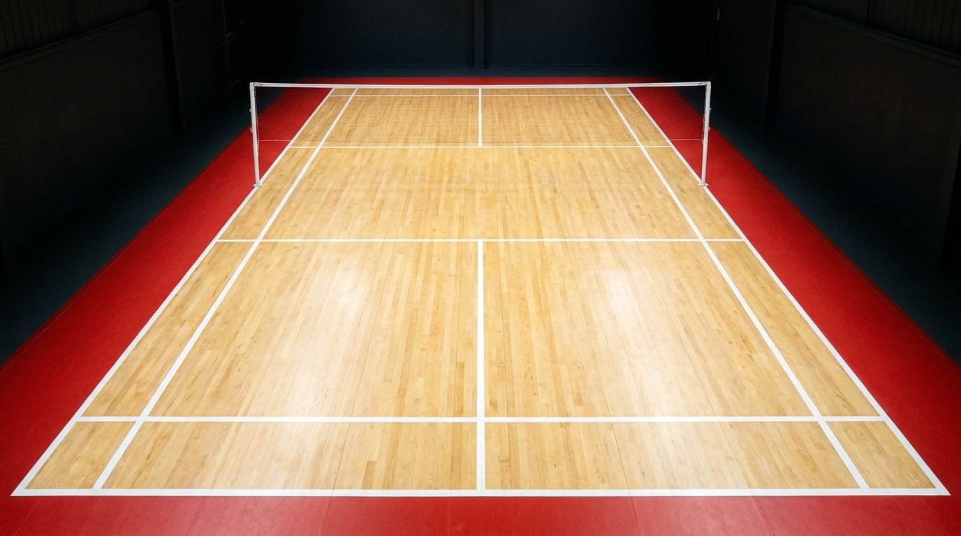 Maple sprung wooden badminton court in an indoor club hall (visualization)