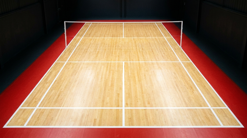 Maple sprung wooden badminton court in an indoor club hall (visualization)