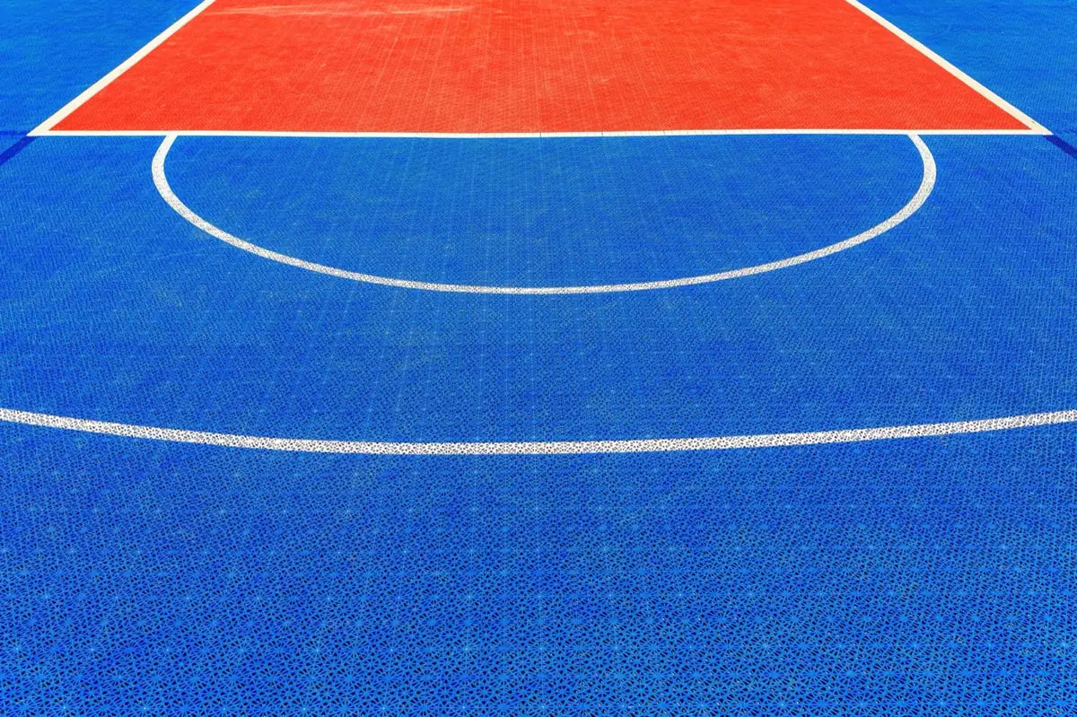 PP interlocking tile multi-sport court — colour-coded zones