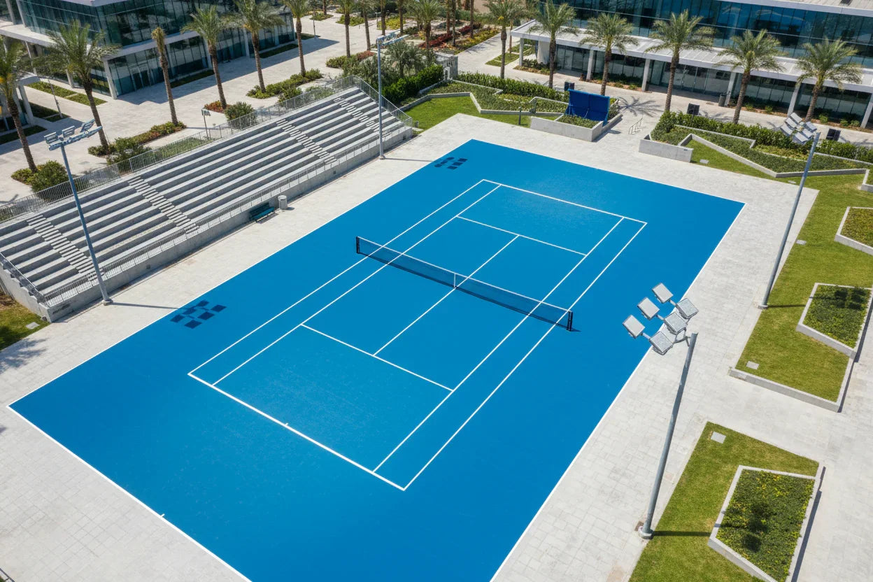 Professional 8-layer acrylic tennis court surface close-up