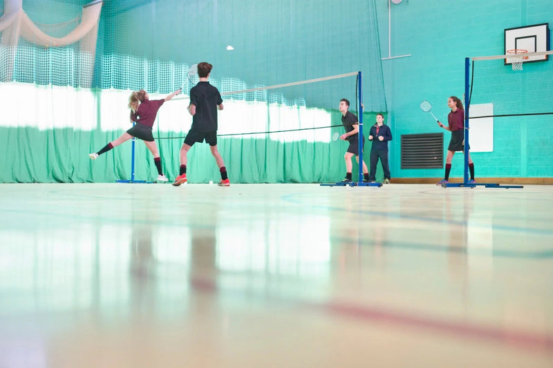 School badminton courts built with acrylic surface — durable for daily use