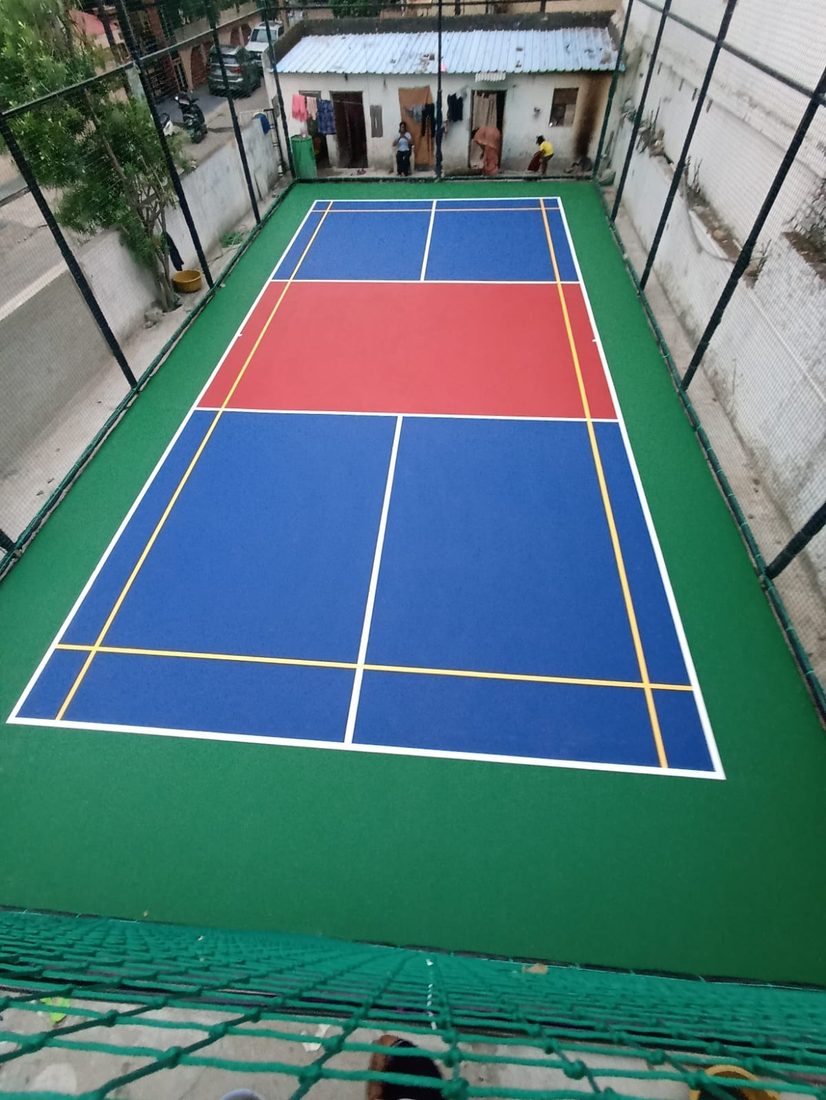 Aerial view of a finished court in a residential courtyard, Bilaspur